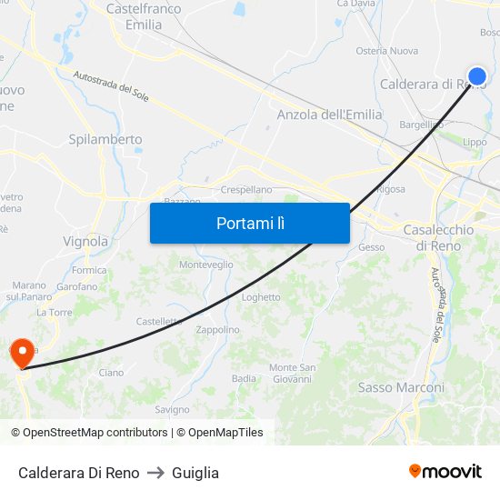 Calderara Di Reno to Guiglia map