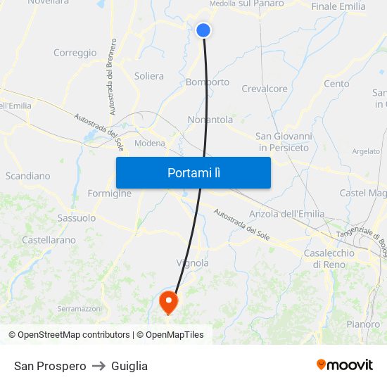 San Prospero to Guiglia map