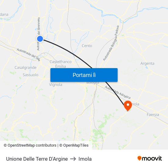 Unione Delle Terre D'Argine to Imola map