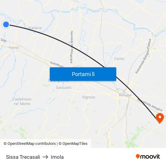 Sissa Trecasali to Imola map