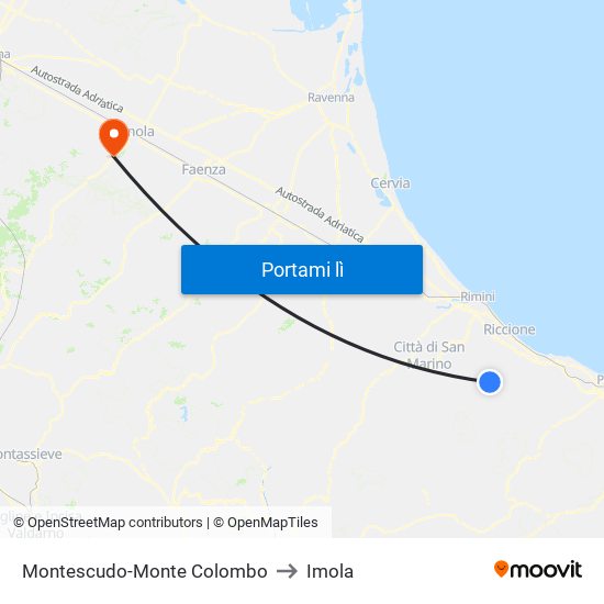 Montescudo-Monte Colombo to Imola map