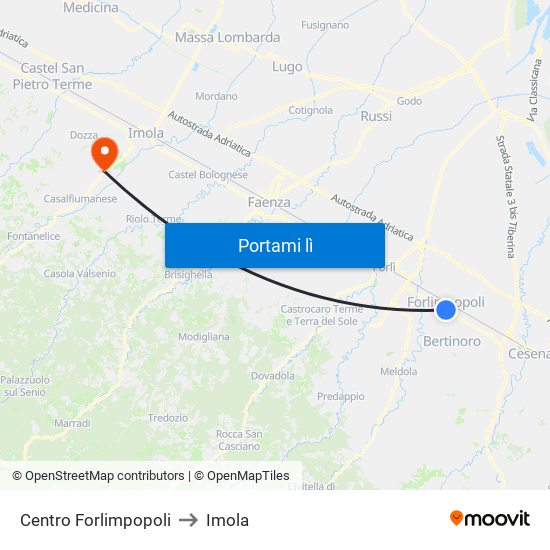 Centro Forlimpopoli to Imola map