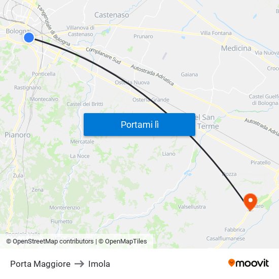 Porta Maggiore to Imola map