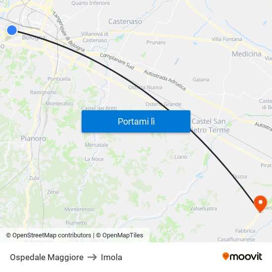 Ospedale Maggiore to Imola map