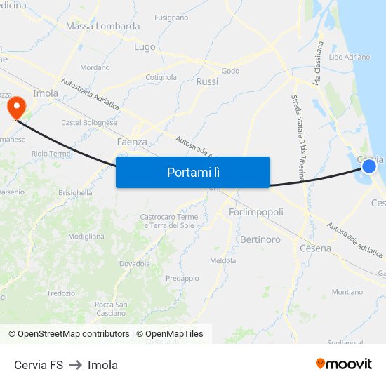 Cervia FS to Imola map