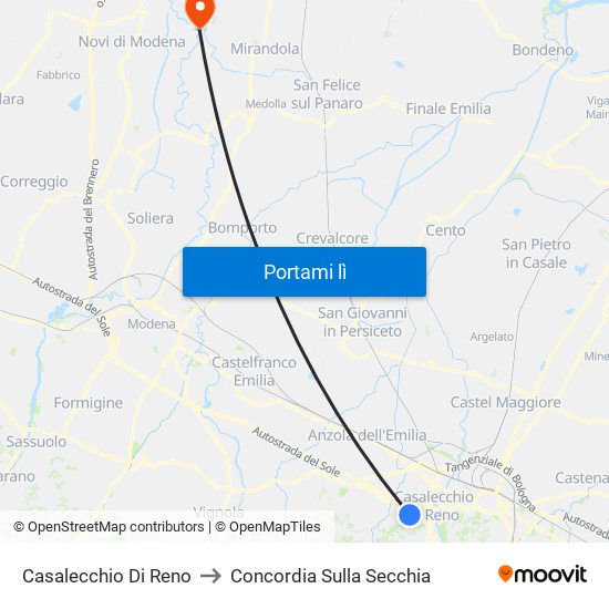 Casalecchio Di Reno to Concordia Sulla Secchia map