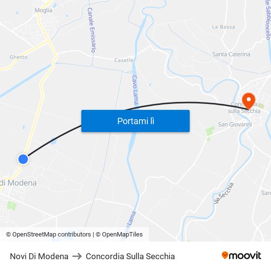 Novi Di Modena to Concordia Sulla Secchia map
