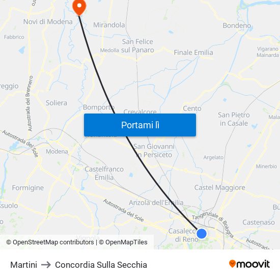 Martini to Concordia Sulla Secchia map