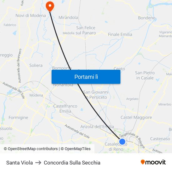 Santa Viola to Concordia Sulla Secchia map