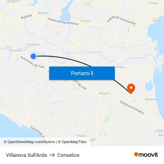 Villanova Sull'Arda to Conselice map
