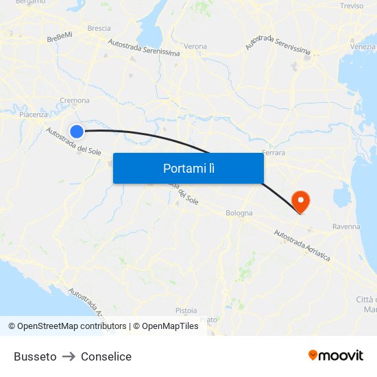 Busseto to Conselice map