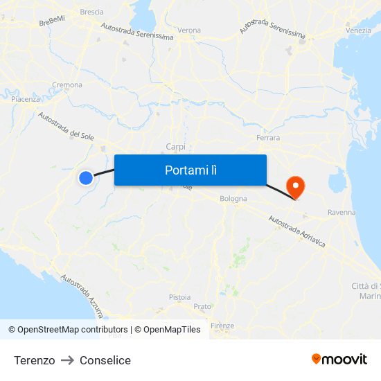 Terenzo to Conselice map