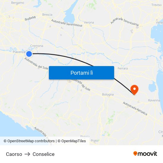 Caorso to Conselice map