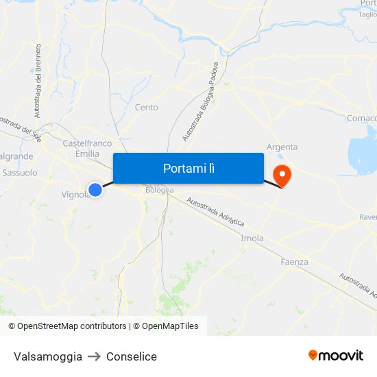 Valsamoggia to Conselice map