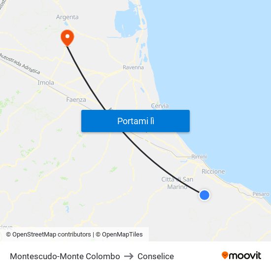 Montescudo-Monte Colombo to Conselice map