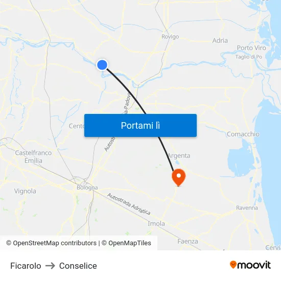 Ficarolo to Conselice map