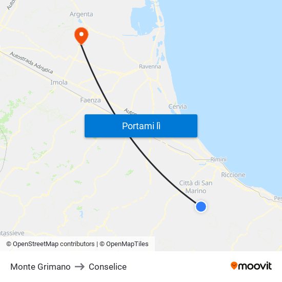 Monte Grimano to Conselice map