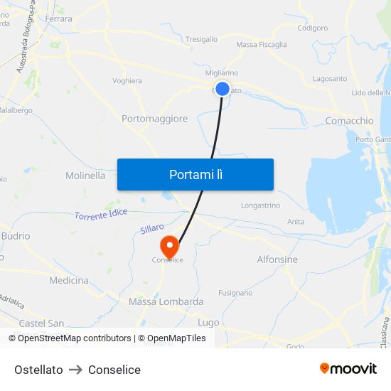 Ostellato to Conselice map