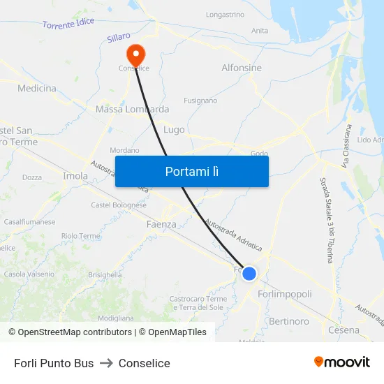 Forli Punto Bus to Conselice map
