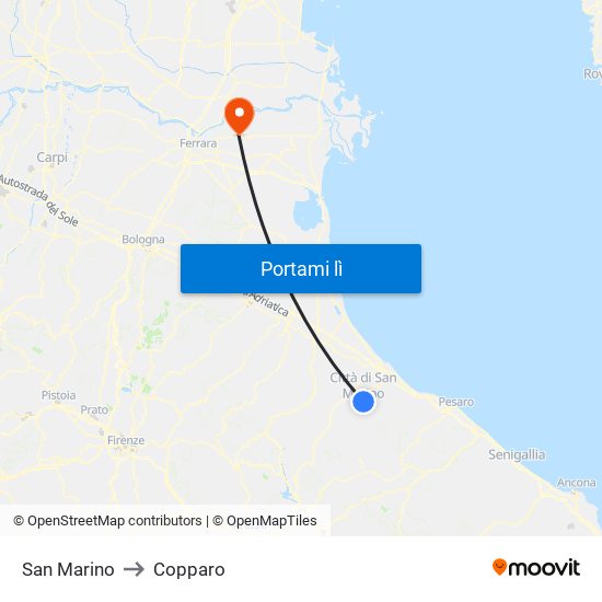 San Marino to Copparo map