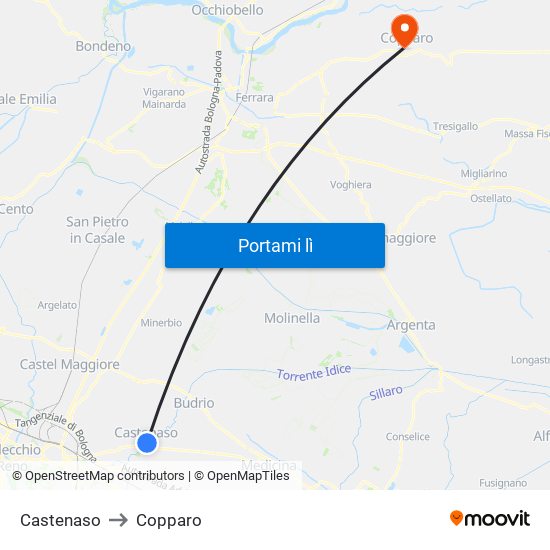 Castenaso to Copparo map