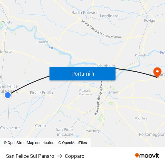 San Felice Sul Panaro to Copparo map