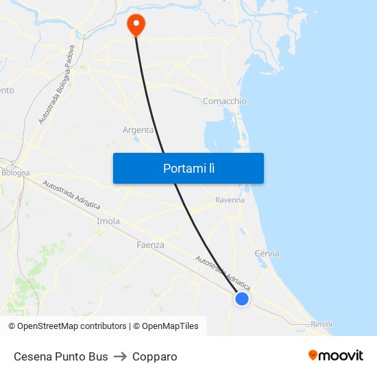 Cesena Punto Bus to Copparo map