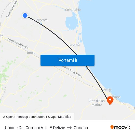 Unione Dei Comuni Valli E Delizie to Coriano map