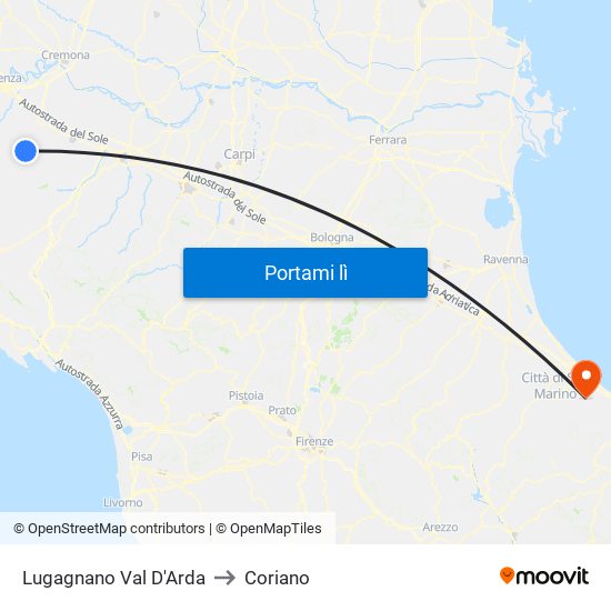 Lugagnano Val D'Arda to Coriano map