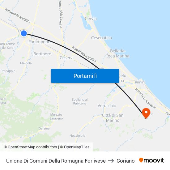 Unione Di Comuni Della Romagna Forlivese to Coriano map