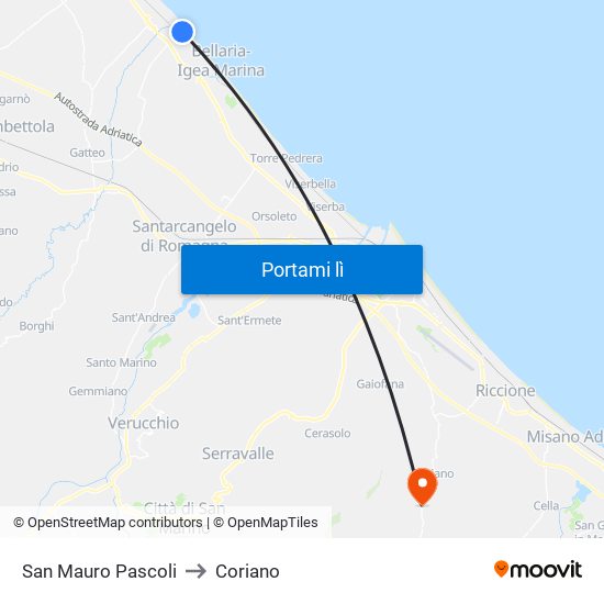 San Mauro Pascoli to Coriano map