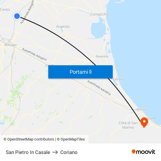 San Pietro In Casale to Coriano map