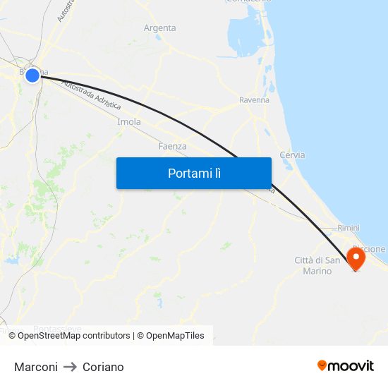 Marconi to Coriano map