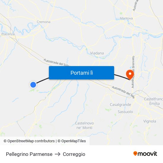 Pellegrino Parmense to Correggio map