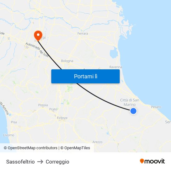 Sassofeltrio to Correggio map