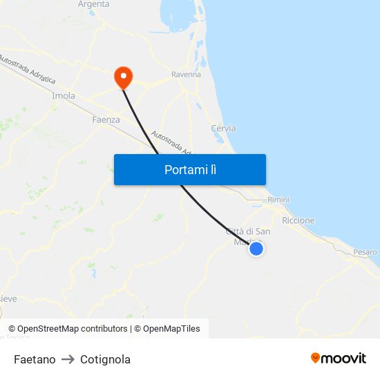 Faetano to Cotignola map
