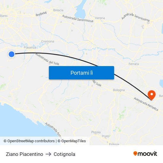 Ziano Piacentino to Cotignola map