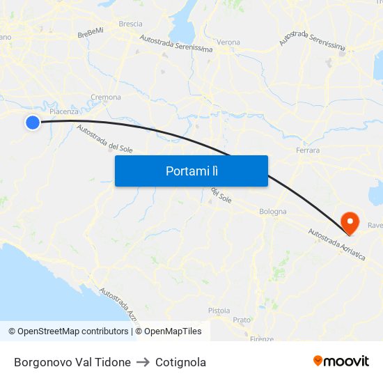 Borgonovo Val Tidone to Cotignola map