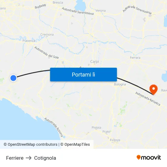 Ferriere to Cotignola map