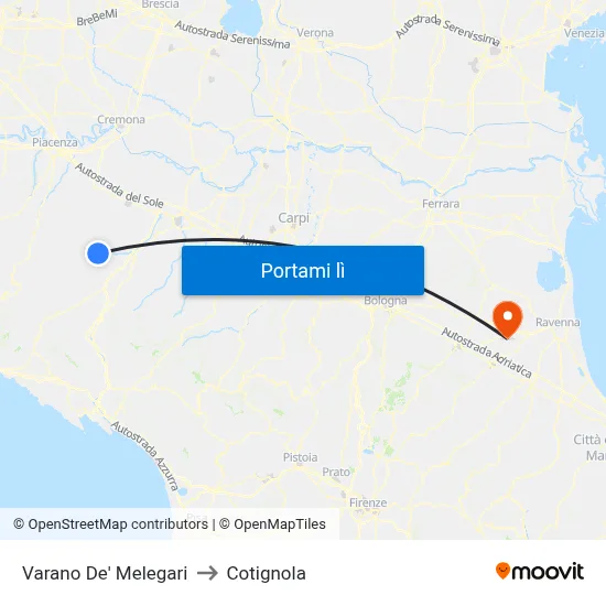 Varano De' Melegari to Cotignola map