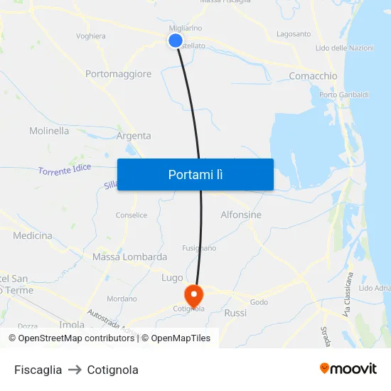 Fiscaglia to Cotignola map