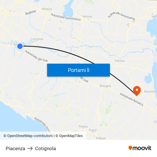 Piacenza to Cotignola map