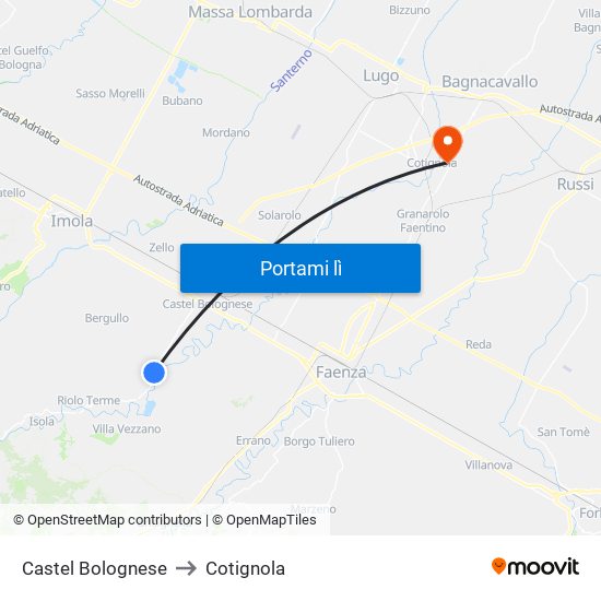 Castel Bolognese to Cotignola map