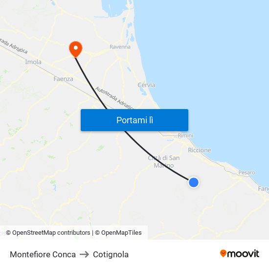 Montefiore Conca to Cotignola map