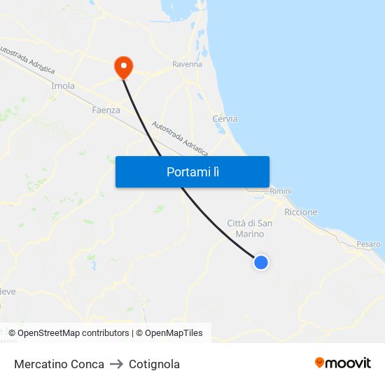 Mercatino Conca to Cotignola map