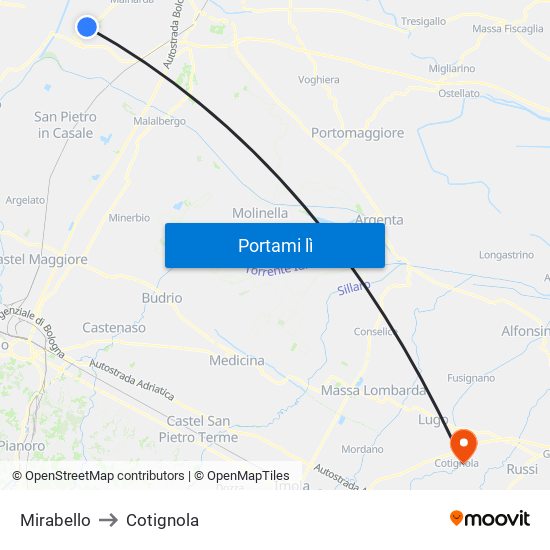 Mirabello to Cotignola map