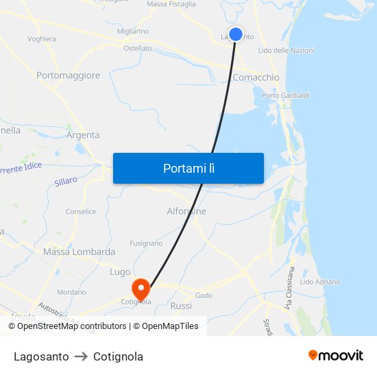Lagosanto to Cotignola map