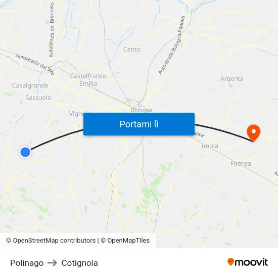 Polinago to Cotignola map