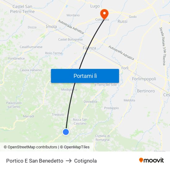 Portico E San Benedetto to Cotignola map