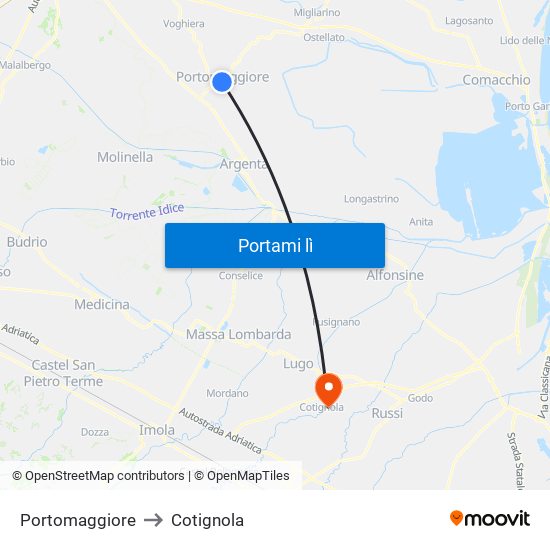 Portomaggiore to Cotignola map